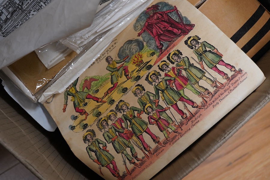 Juvenile Drama, large collection of reproduction printed and and/or hand coloured toy theatre characters, backgrounds, etc. in Seven boxes